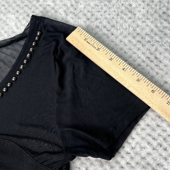 H&M Shirt Womens Small Black Semi-Sheer Top Brass Studded Scoop Neck Tee - Picture 12 of 15